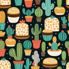Pattern with cactus and cupcake