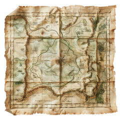 Vintage map with detailed terrain, ideal for adventure themes and historical exploration. Perfect for travel and outdoor projects.. Illustration, on transparent background cutout