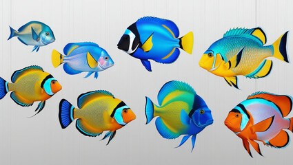 Obraz premium Collection of colorful fish on a transparent or white background