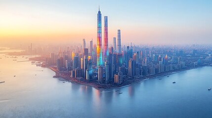 Obraz premium Futuristic City Skyline at Dusk with Vibrant Colors