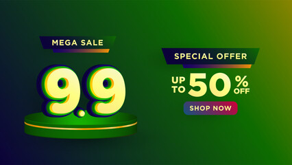 9.9 Shopping day on product podium scene vector illustration for banner, poster, social media and website campaign or promotion. September 9 sales banner template design