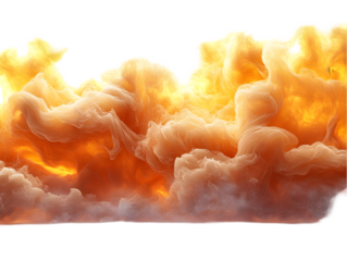 Vibrant sunset clouds with golden and orange hues create a fiery sky effect.