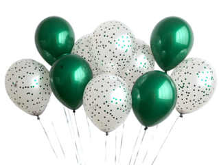 Green and white balloons with polka dots for celebration.