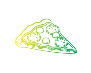 A slice of pizza with cheese and sausage. Original vector illustration in vintage style. T-shirt design.