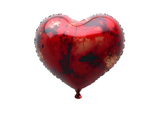 Floating red heart-shaped balloon with a cracked, distressed texture.