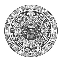 Obraz premium Intricate Circular Mayan Calendar Design with Central Deity Face