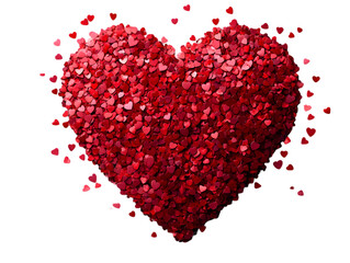 Heart-shaped cluster of small red confetti hearts, creating a romantic and vibrant image.