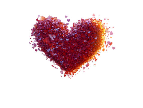 Heart-shaped cluster of red and pink petals on a white background.