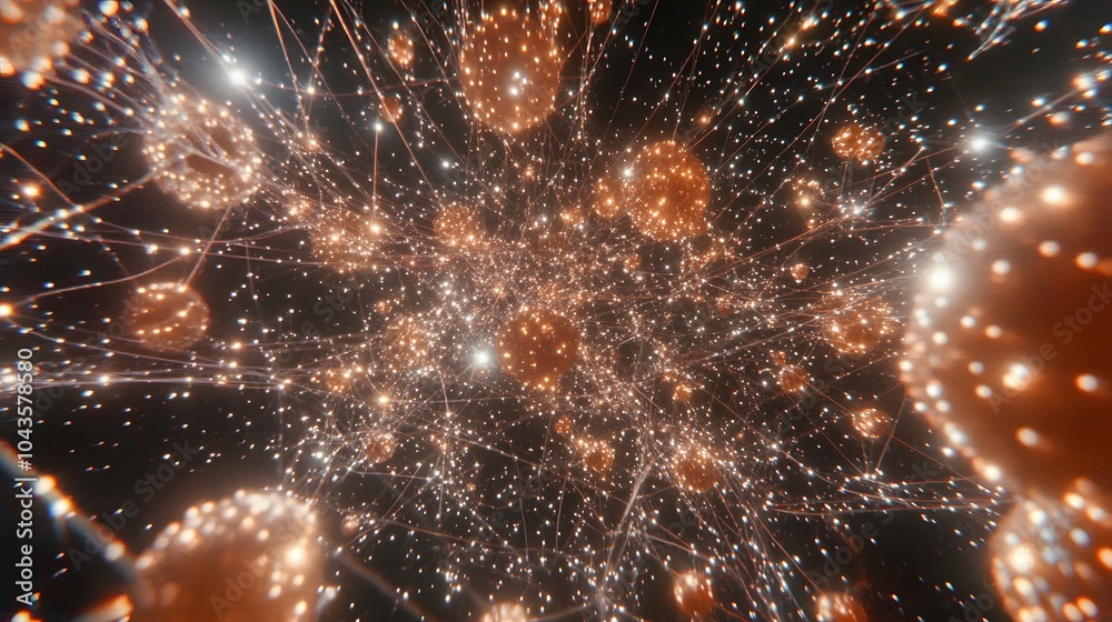 Poster A matrix of glowing geometric forms connected in a web, depicting the layers of an artificial neural network, 4K resolution