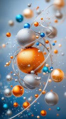 Gold and silver atoms intermingling in abstract art representing market trends