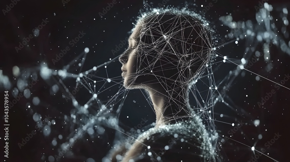 Poster A network of interconnected glowing shapes, symbolizing data-driven AI models and machine learning algorithms, 4K resolution