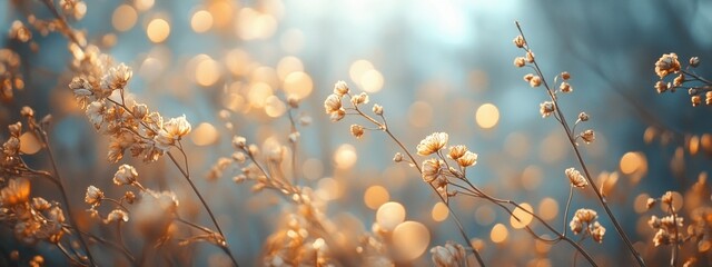 Fototapeta premium Delicate dried flowers swaying in the golden light of sunset