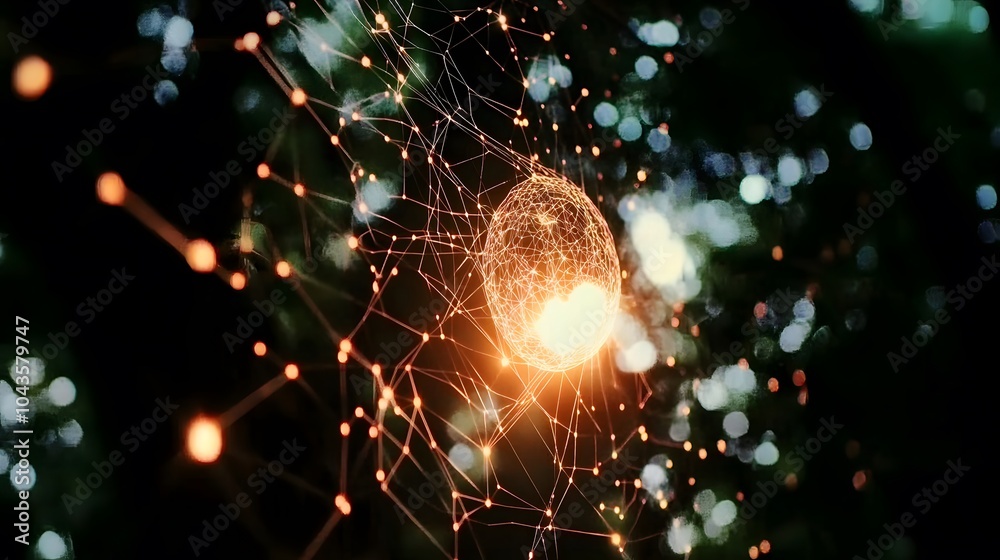 Poster A dark, ominous web of glowing shapes representing the complexity and unpredictability of AI s reinforcement learning, 4K resolution