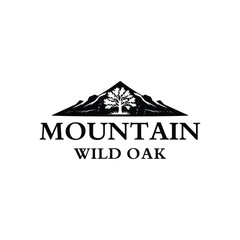 mountain with wild oak vector logo design illustration