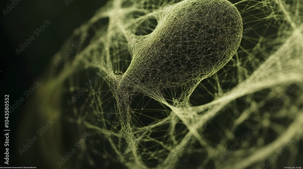 Poster A peaceful, softly glowing network of interconnected shapes symbolizing the fluidity of AI models learning from data, calming and abstract, 4K resolution