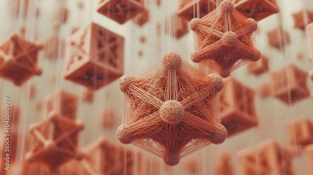 Poster A fragile, delicately glowing network of geometric forms symbolizing the vulnerability of AI models during training, 4K resolution