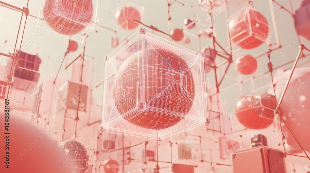 Poster A serene, balanced glowing network of geometric shapes representing the steady learning curve of AI models, calming and abstract, 4K resolution