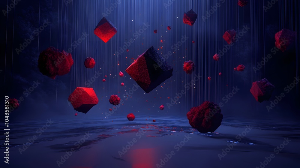 Poster A dark, moody glowing network of geometric shapes, illustrating the complexities and risks hidden within AI s decision-making processes, abstract and mysterious, 4K resolution