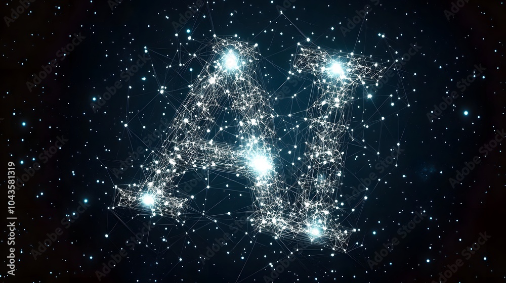 Aufkleber A glowing network of abstract geometric shapes forming around the letters AI, representing artificial intelligence, no background, 4K resolution