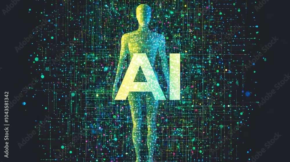 Poster a glowing network of abstract geometric shapes forming around the letters ai, representing artificia