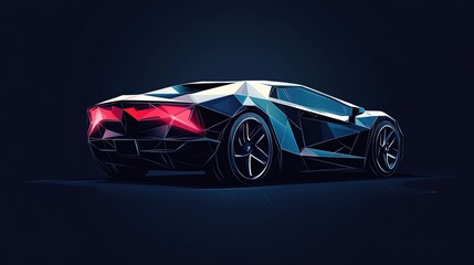 Fototapeta premium Abstract vector illustration of a modern car in a digital futuristic polygonal style, isolated on a dark blue background