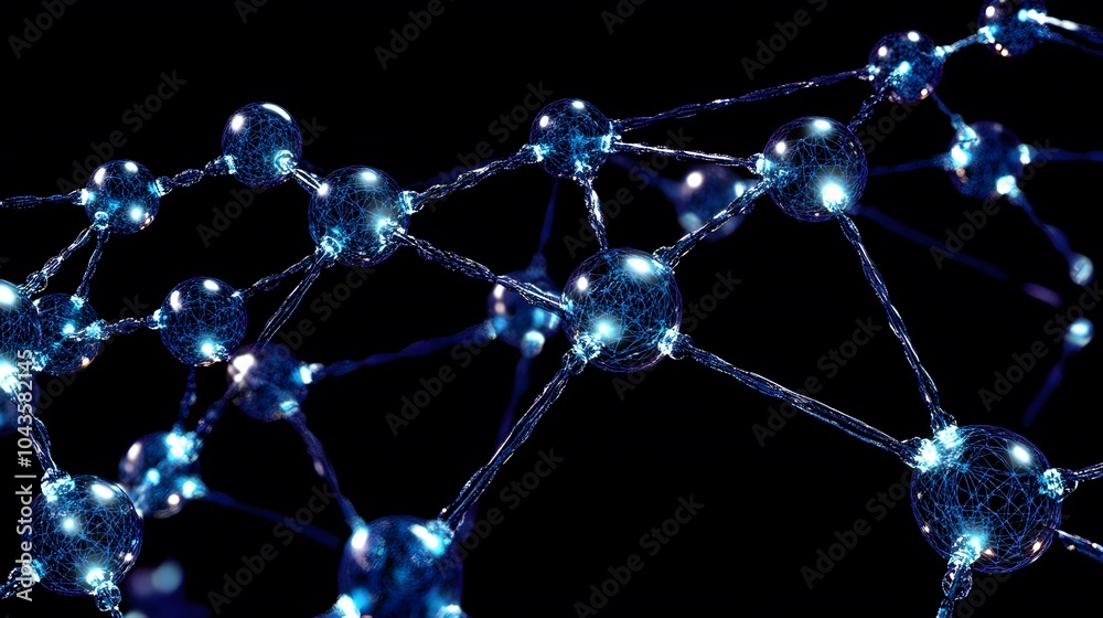 Poster Interlocking glowing shapes forming a neural network pattern, representing machine learning model architecture, 4K resolution