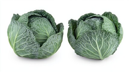 Fototapeta premium Fresh green cabbages arranged side by side, showcasing their textured leaves and vibrant color.
