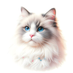 흰 배경, 랙돌, 파스텔화 (white background, Ragdoll cat, pastel painting)