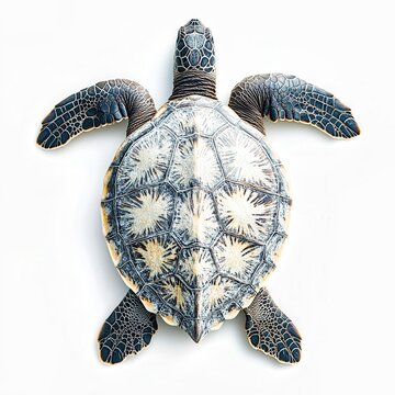 Hawksbill sea turtle swimming with its orange and black patterned shell visible