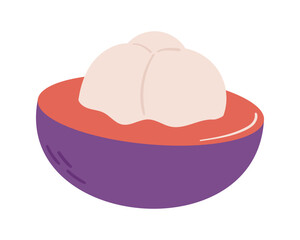 Fototapeta premium Fruit half Mangosteen in cartoon hand drawn simple style. Editable variable color