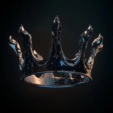 9w 3D render of a simple crown icon, monochrome grey on a black background