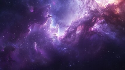 Realistic nebula surrounded by stars and cosmic dust in a deep space background