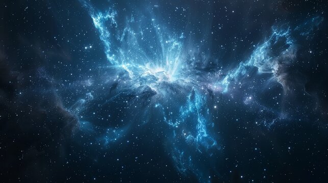 Realistic nebula surrounded by stars and cosmic dust in a deep space background