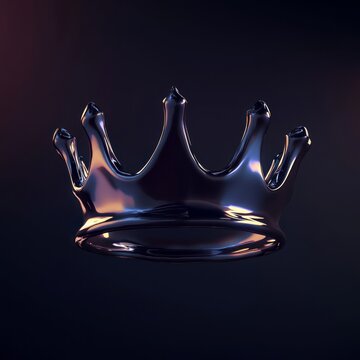 9w 3D render of a simple crown icon, monochrome grey on a black background