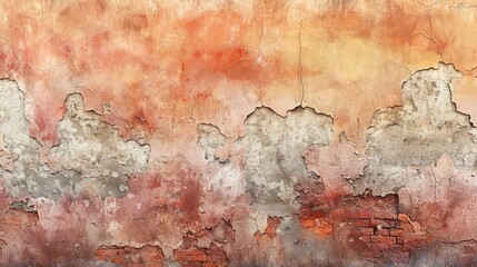 Obraz premium Stucco wall in watercolor with warm, terracotta tones, textured and weathered