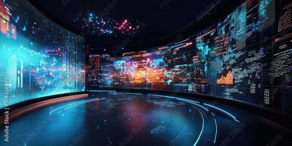 Aufkleber a high-resolution insight center featuring immersive 3d data visualization tools, delivering deep in