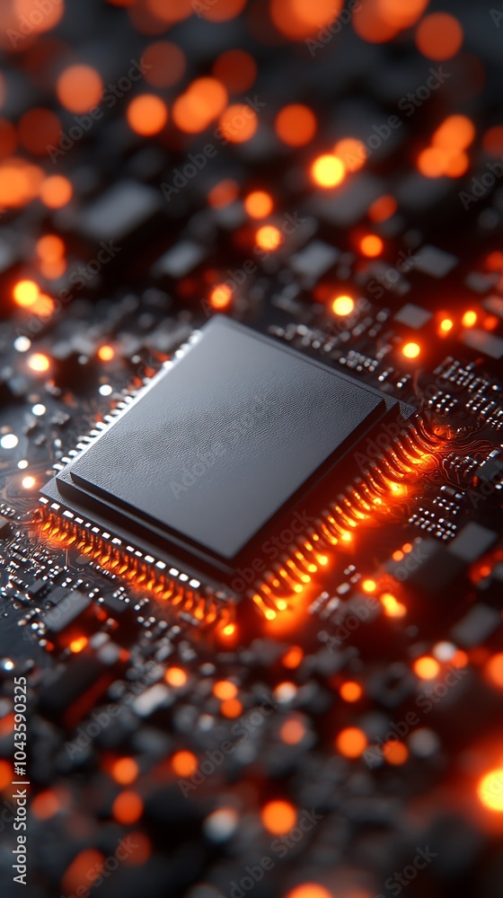 Poster artistic interpretation of a microchip in abstract style
