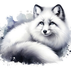 Obraz premium 흰 배경, 북극여우, 수채화 (white background, Arctic fox, water colour)