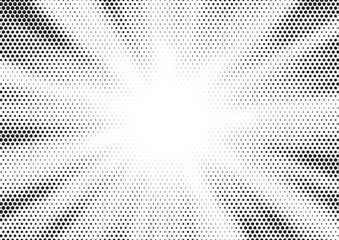 Halftone gradient sun rays pattern. Abstract halftone vector dots background. monochrome dots pattern. Vector background in comic book style with sunburst rays and halftone. Retro pop art design.