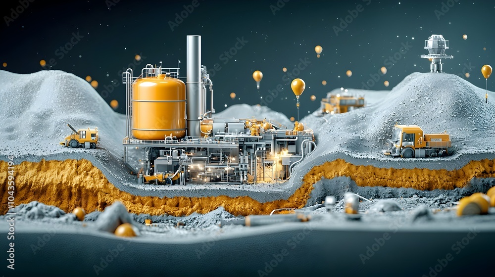 Poster Detailed 3D cross section showcasing the intricate layers tunnels and mining equipment found within an underground mineral extraction site