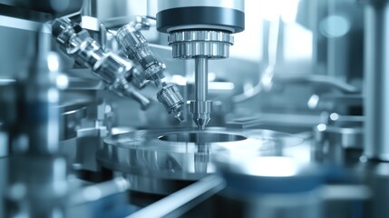 Fototapeta premium Close-up of precision machinery in a manufacturing setting, showcasing intricate components.