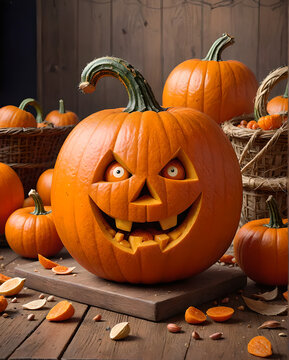 Smiling halloween pimpkin with eyes