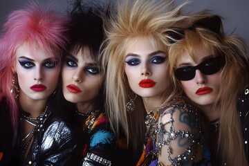 Obraz premium Glam rock band portrait in the 1980s 