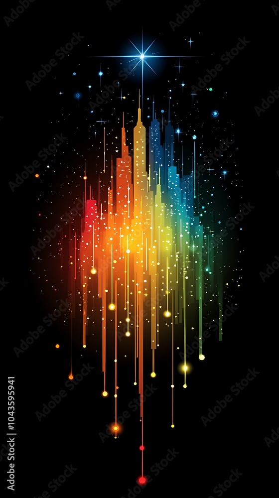 Poster colorful data streams cascading down abstract background