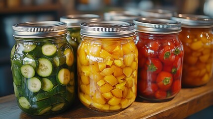 Canned vegetables, tomatoes and cucumbers