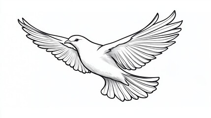 Obraz premium Minimalist black line tattoo of a bird in flight, sleek and detailed on a white background.
