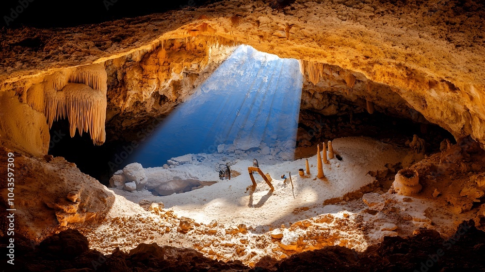 Aufkleber captivating cut through of a mysterious cave system with stalactites and stalagmites showcasing the 