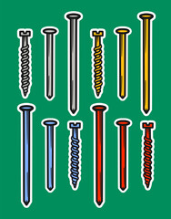 Isolated Nails Metal Doodle Sticker Illustration