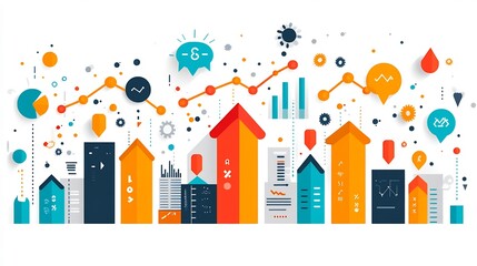 Artistic representation of evolving kpis rising arrows and futuristic design showing business growth clear organized visuals