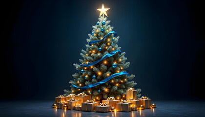 Christmas Tree - Elegant gold and blue christmas background